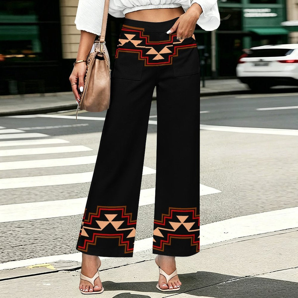 Custom Women High Waist Pocket Wide Leg Casual Pants
