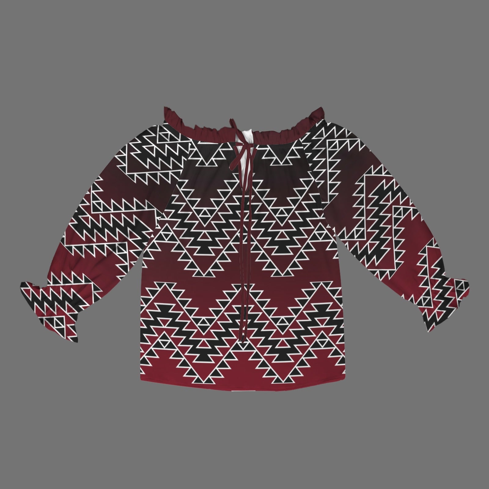 Tribal Design Shoulder Sleeve Ruffle Blouse