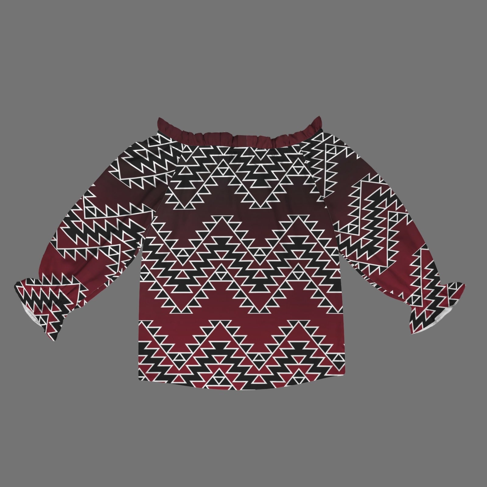 Tribal Design Shoulder Sleeve Ruffle Blouse