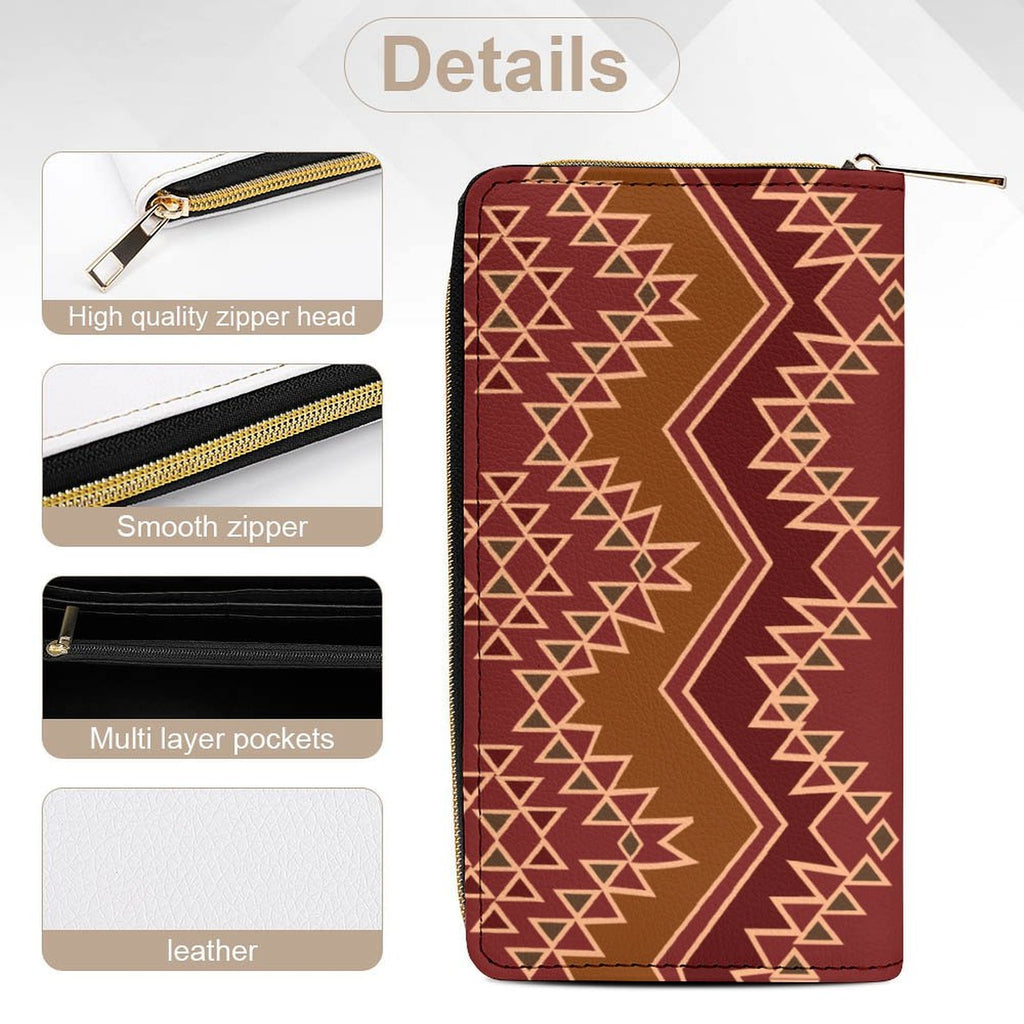 Maroon Large Capacity Zip Around Wallet PU Leather Clutch Purse With Multi-Layer Slots