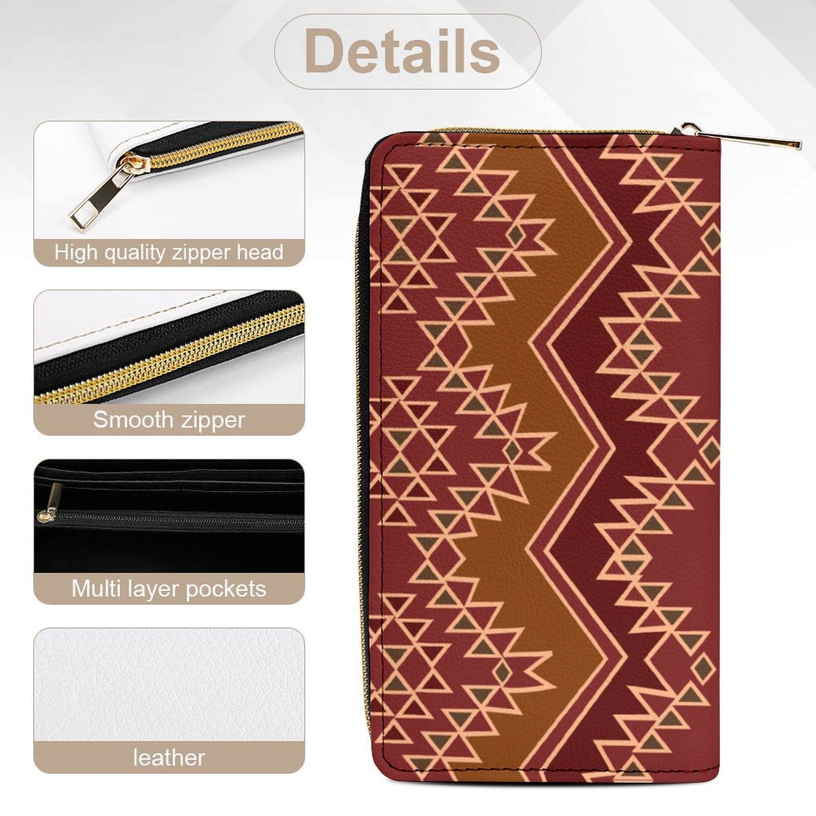 Maroon Large Capacity Zip Around Wallet PU Leather Clutch Purse With Multi-Layer Slots
