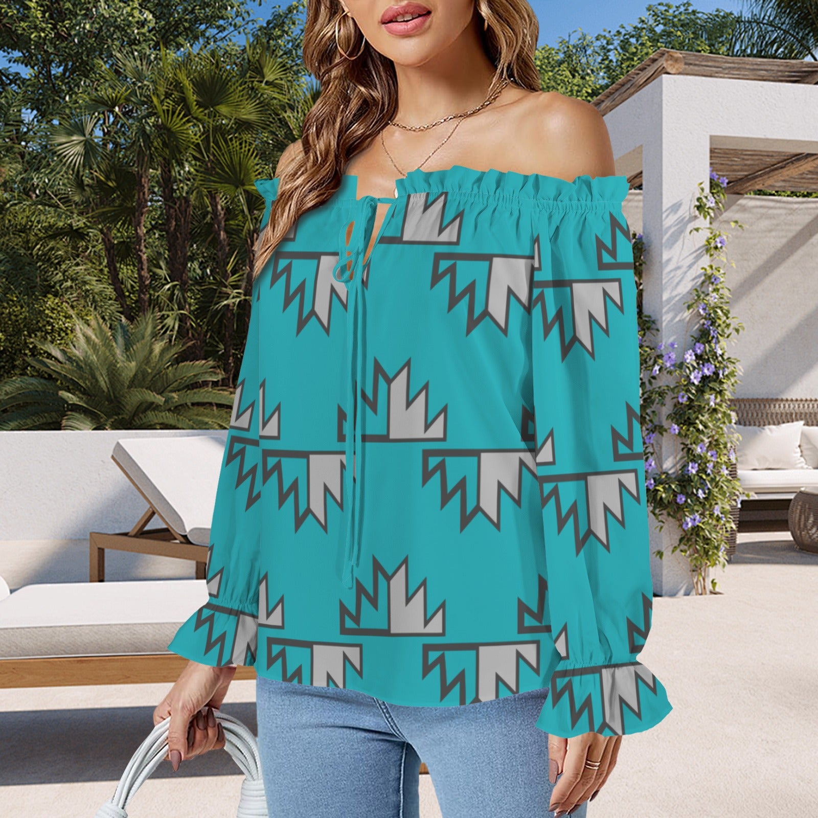 Teal Shoulder Ruffle Sleeve