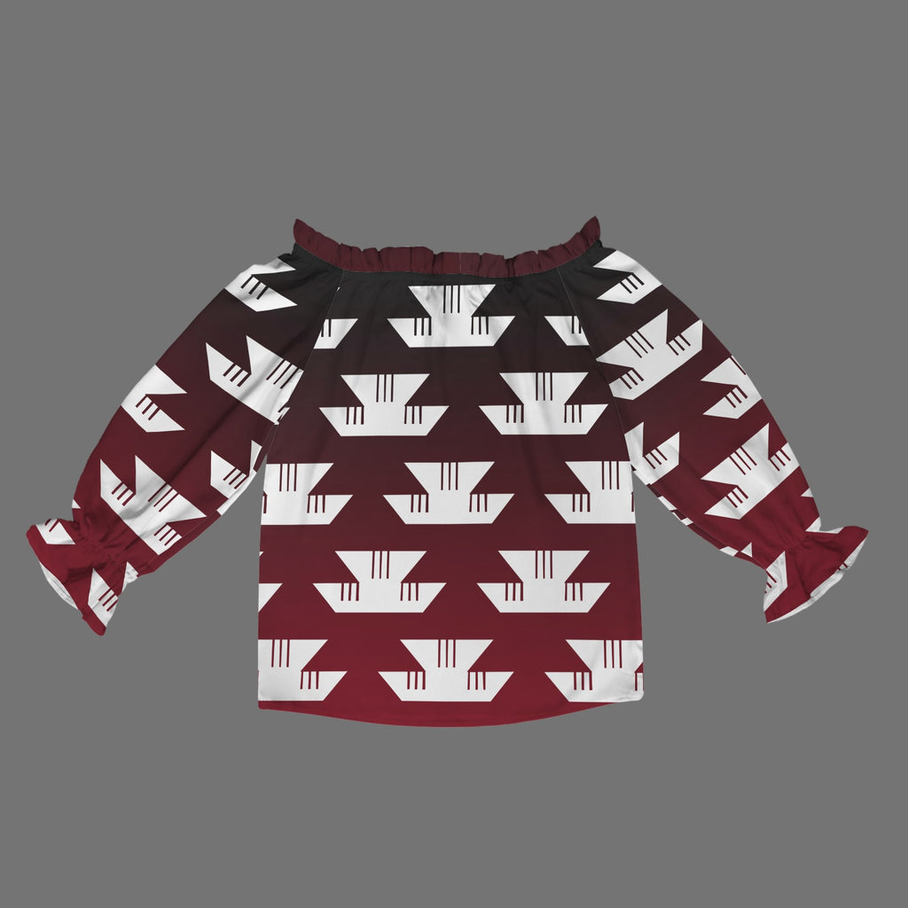 Elk Horn Shoulder Ruffle Sleeve Blouse