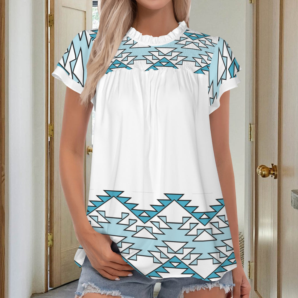 Neck Ruffle Sleeve Blouse
