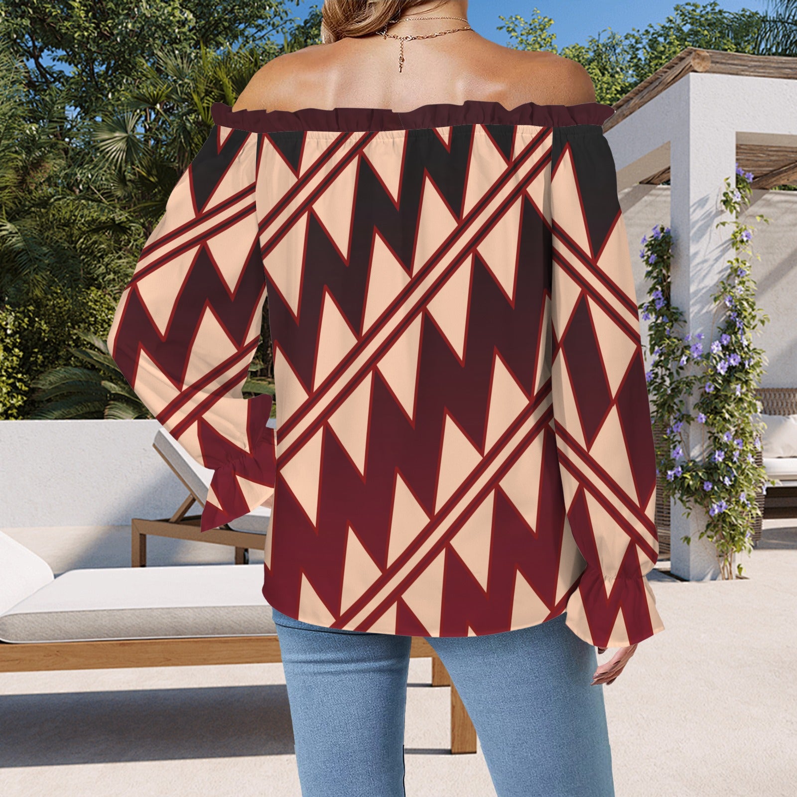 Onsidian Cream Shoulder Ruffle Sleeve Blouse