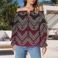 Tribal Design Shoulder Sleeve Ruffle Blouse