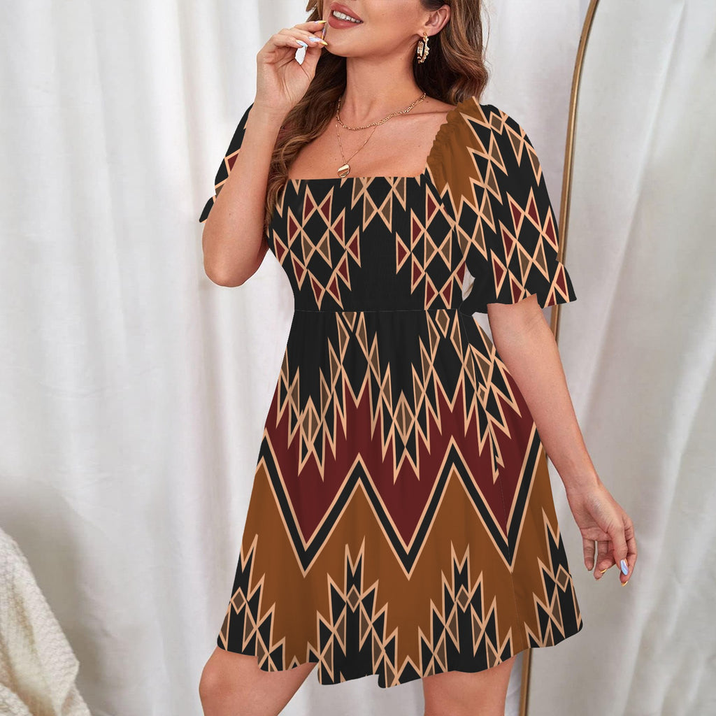 Square Neck Ruffle Hem Dress