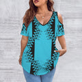 Blue V Neck Cold Shoulder Shirt