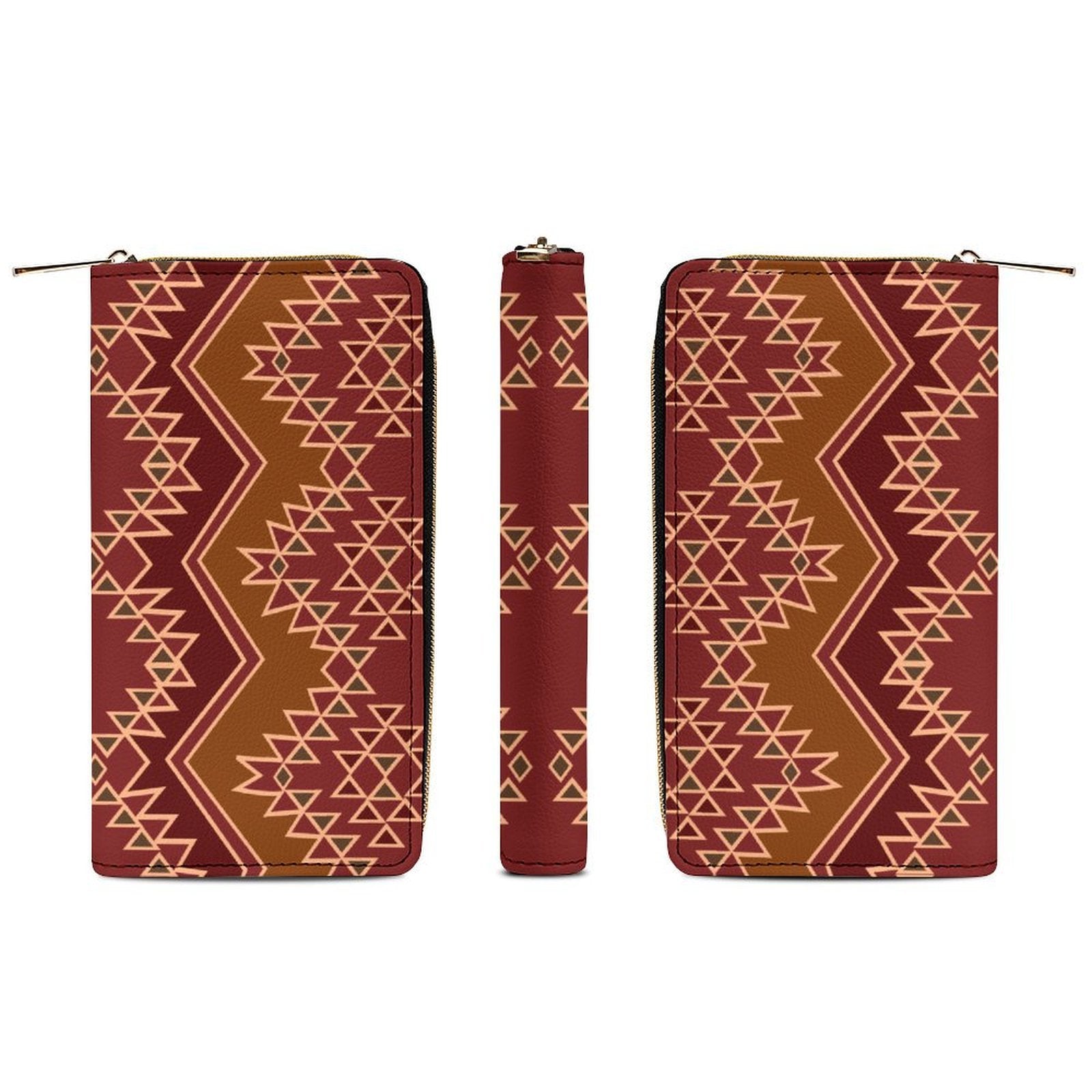 Maroon Large Capacity Zip Around Wallet PU Leather Clutch Purse With Multi-Layer Slots
