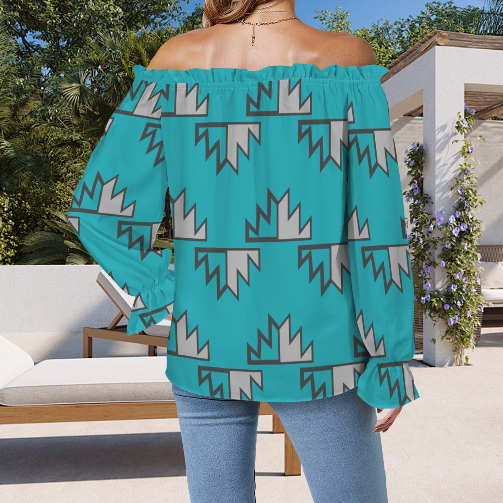 Teal Shoulder Ruffle Sleeve
