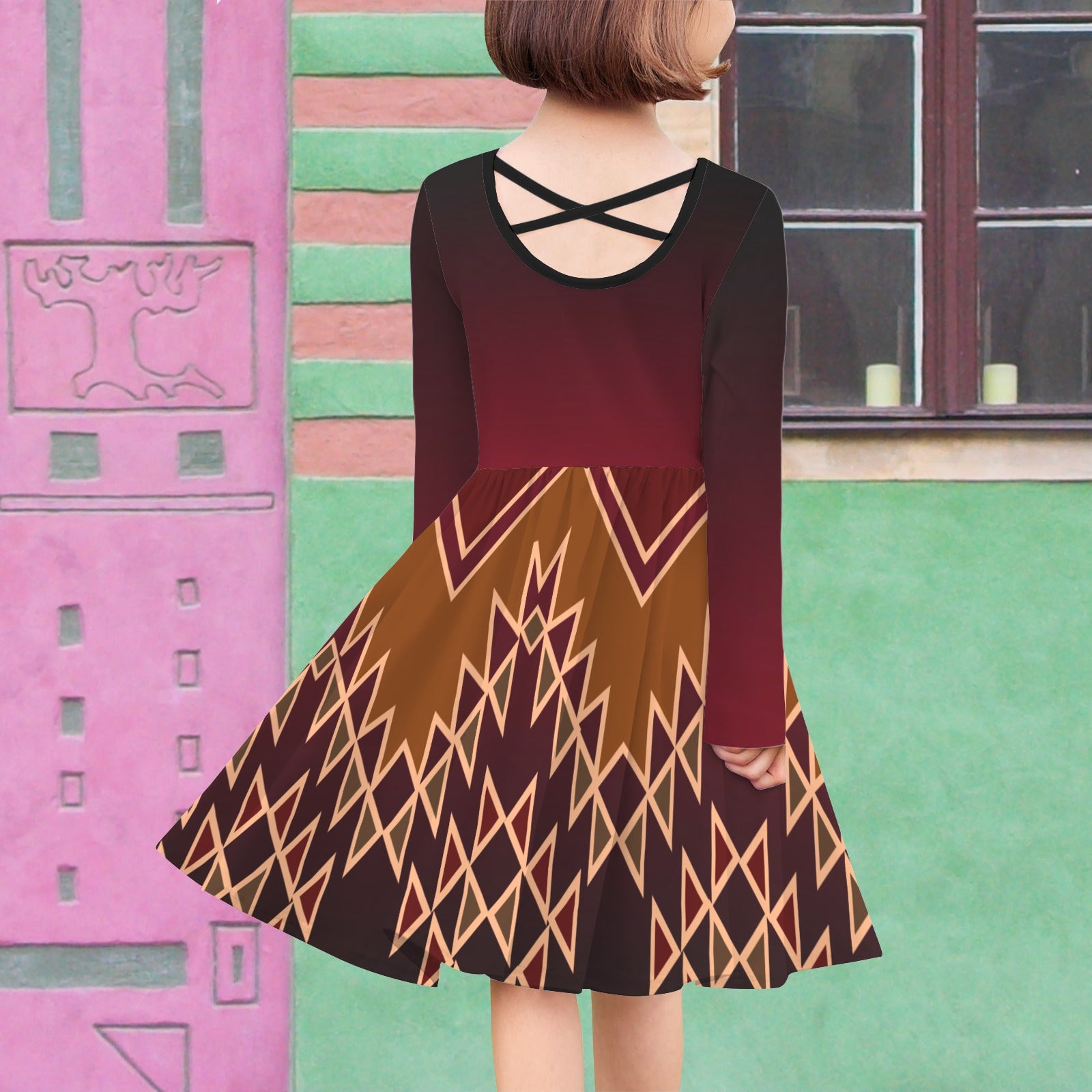 Girls Maroon Tribal Dress