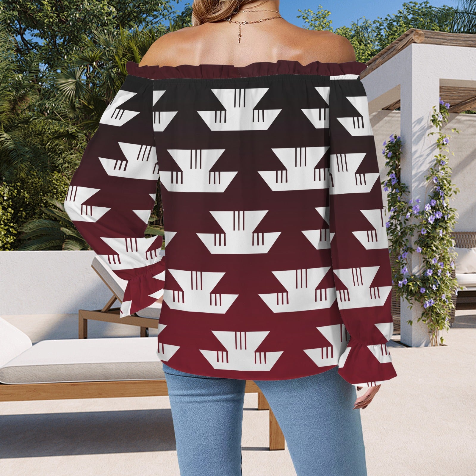Elk Horn Shoulder Ruffle Sleeve Blouse